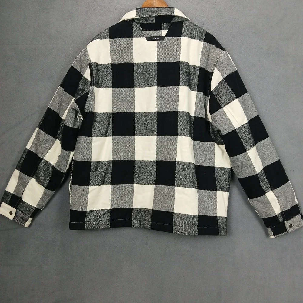 Zanerobe‎ Hike Shacket Mens Large Black White Plaid Flannel Cotton Snap Front